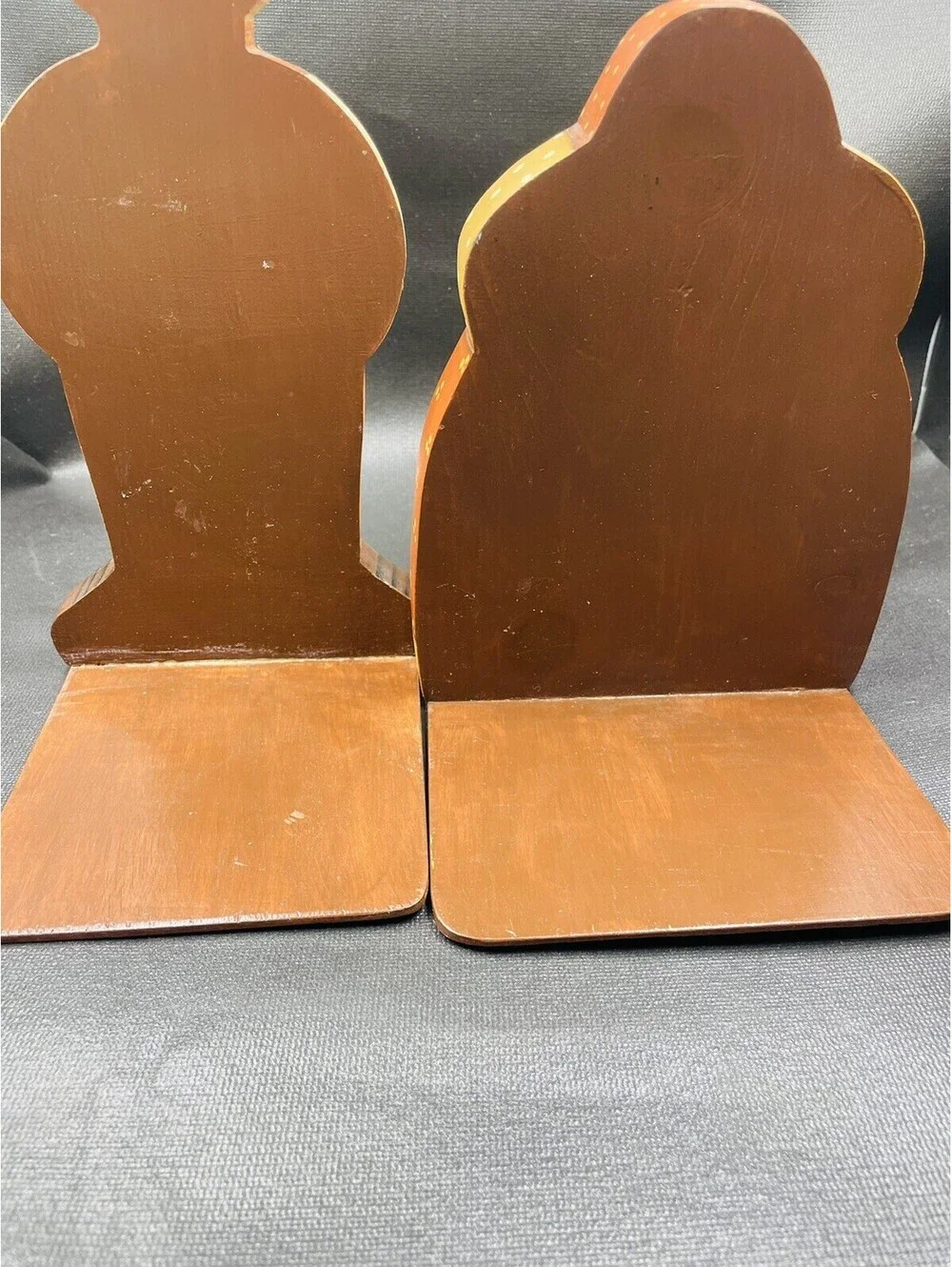 Vtg Folk Art Bookends Wood Hand Painted Pair Book Ends Grannycore 1970s